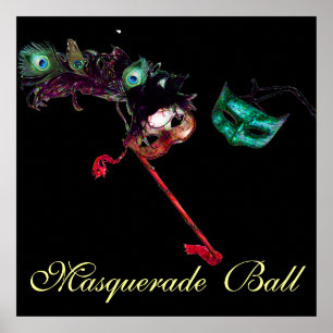 MARDI GRAS MASQUERADEBAL ,Zwart Poster