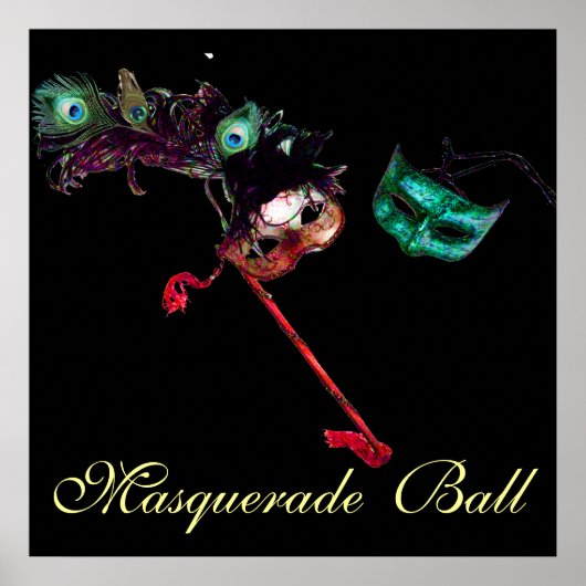 MARDI GRAS MASQUERADEBAL ,Zwart Poster (Voorkant)