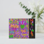 Mardi Gras Masqurade Maskers Kleurrijke Typografie Briefkaart (Staand voorkant)