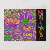Mardi Gras Masqurade Maskers Kleurrijke Typografie Briefkaart (Voorkant)