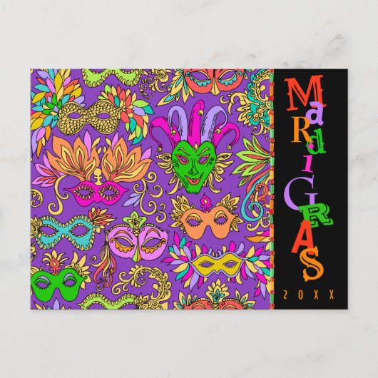 Mardi Gras Masqurade Maskers Kleurrijke Typografie Briefkaart (Voorkant)