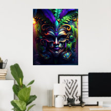 Mardi Gras Mast Vet Dinsdag Muur Poster Print