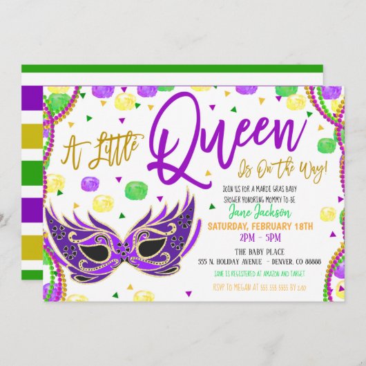 Mardi Gras Meisje Baby Shower Uitnodiging (Voorkant / Achterkant)