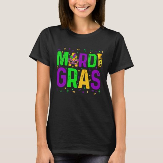 Mardi Gras Men Womens Cute Mask Mardi Gras Beads T-shirt (Voorkant)