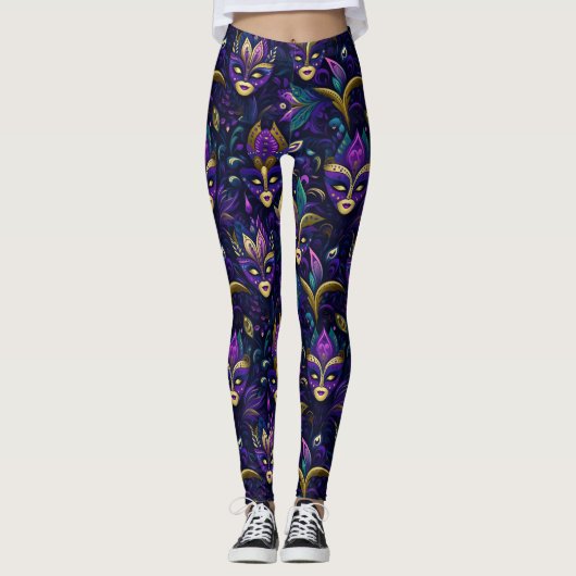 Mardi Gras met goudgele maskers Leggings (Voorkant)