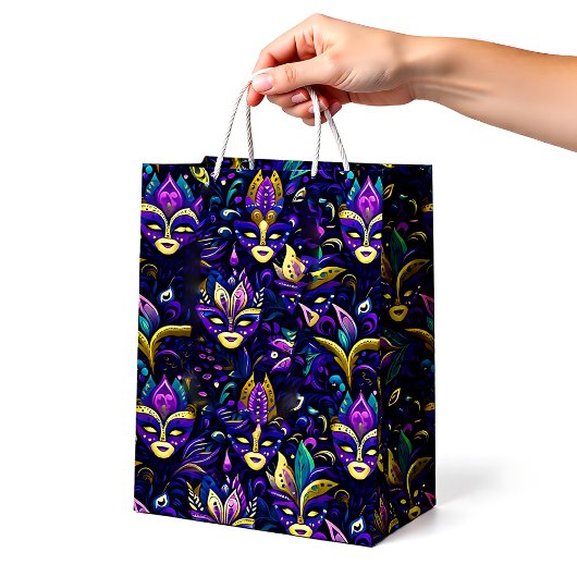 Mardi Gras met goudgele maskers Medium Cadeauzakje