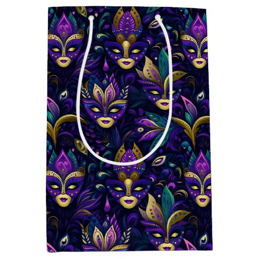 Mardi Gras met goudgele maskers Medium Cadeauzakje (Voorkant)