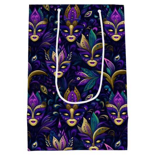 Mardi Gras met goudgele maskers Medium Cadeauzakje (Achterkant)