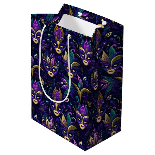 Mardi Gras met goudgele maskers Medium Cadeauzakje (Achterkant Gekanteld)