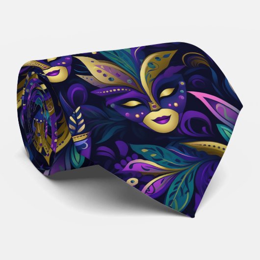 Mardi Gras met goudgele maskers Stropdas (Opgerold)