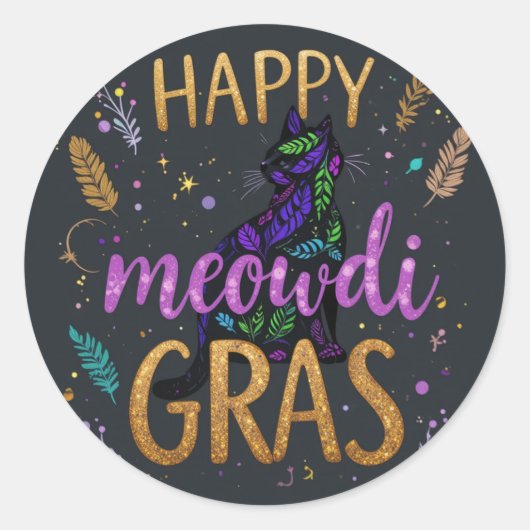 Mardi Gras met kat Ronde Sticker (Voorkant)