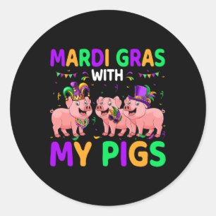 Mardi Gras Met Mijn Varkens Drie Schattigee Varken Ronde Sticker