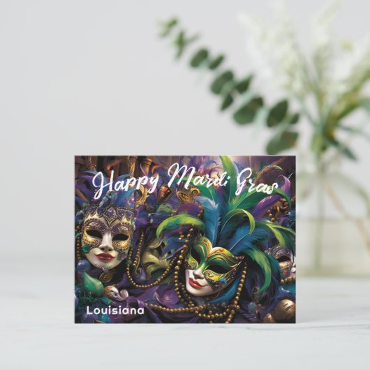 💜 Mardi Gras met prachtige maskers Briefkaart (Staand voorkant)