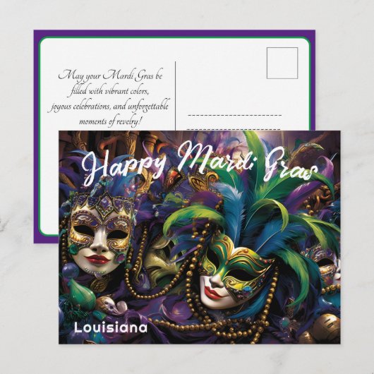 💜 Mardi Gras met prachtige maskers Briefkaart (Voorkant / Achterkant)