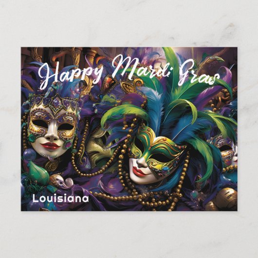 💜 Mardi Gras met prachtige maskers Briefkaart (Voorkant)
