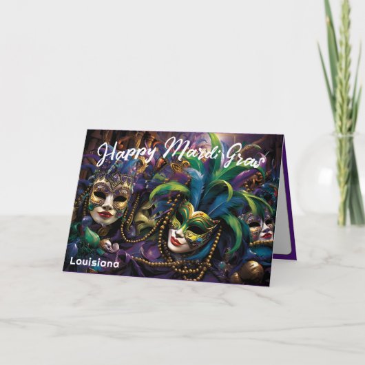 💜 Mardi Gras met prachtige maskers Kaart (Voorkant)