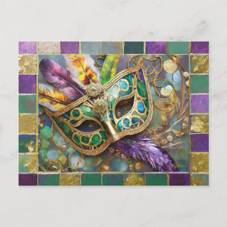 Mardi Gras Metaal Keramische Veermasker Briefkaart
