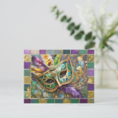 Mardi Gras Metalen Keramisch Veer Masker Briefkaart (Staand voorkant)