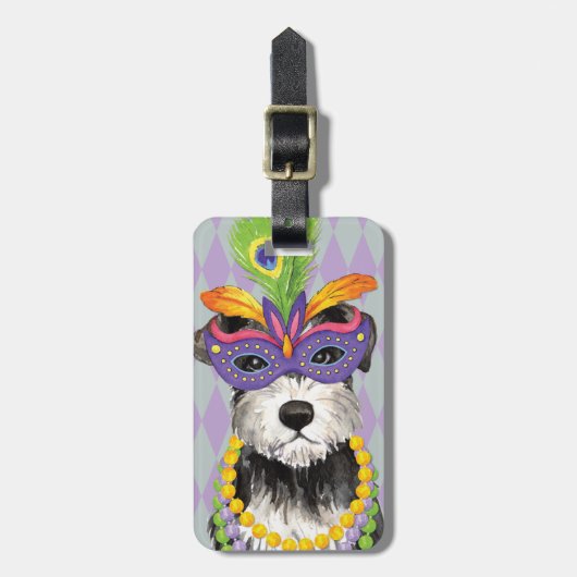 Mardi Gras Mini Schnauzer Bagagelabel (Voorkant verticaal)