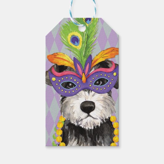 Mardi Gras Mini Schnauzer Cadeaulabel (Voorkant)