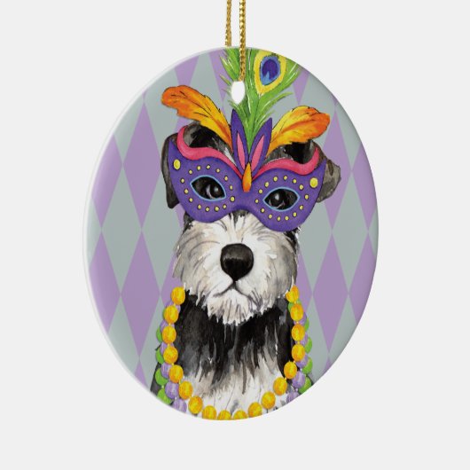 Mardi Gras Mini Schnauzer Keramisch Ornament (Rechts)