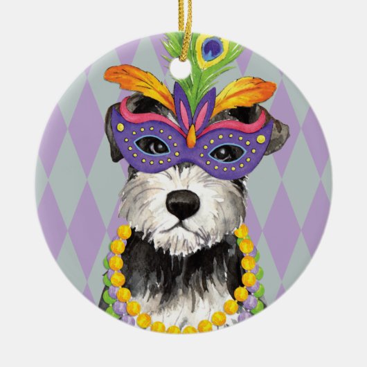 Mardi Gras Mini Schnauzer Keramisch Ornament (Voorkant)