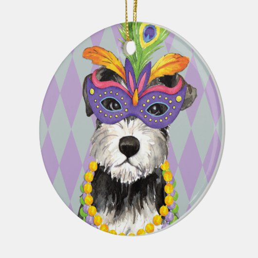 Mardi Gras Mini Schnauzer Keramisch Ornament (Links)