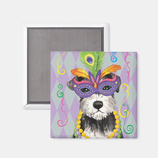 Mardi Gras Mini Schnauzer Magneet (Voorkant / Achterkant)