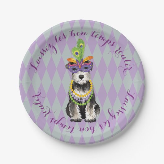 Mardi Gras Mini Schnauzer Papieren Bordje (Voorkant)