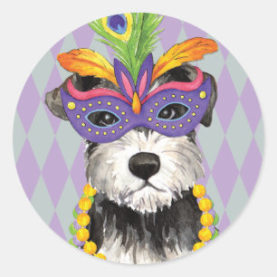 Mardi Gras Mini Schnauzer Ronde Sticker