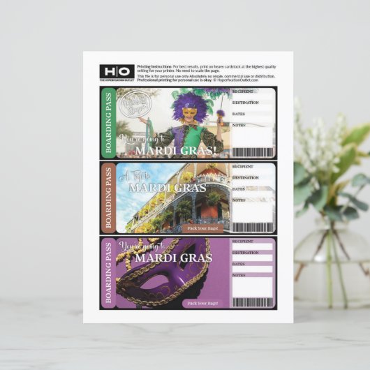 Mardi Gras Mock Ticket voor reizen en evenementen (Staand voorkant)