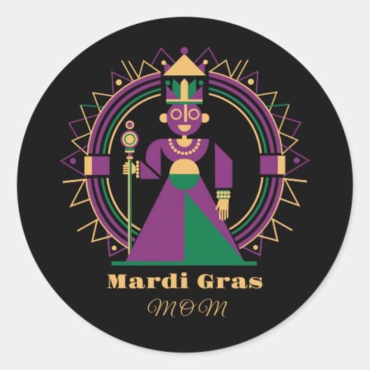 Mardi Gras Mom 2026 Queen Ronde Sticker (Voorkant)