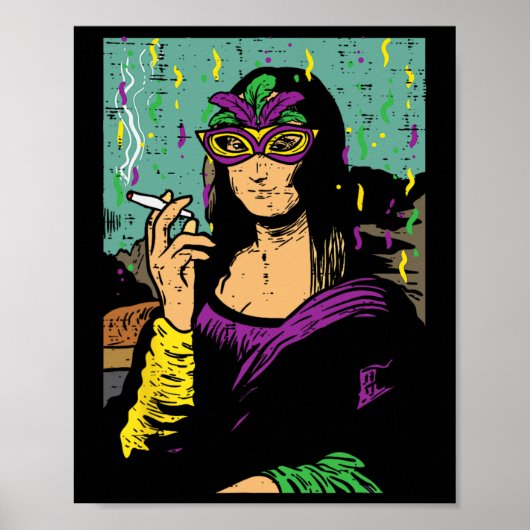 Mardi Gras Mona Lisa Roken Weed Stoner Gift Poster (Voorkant)