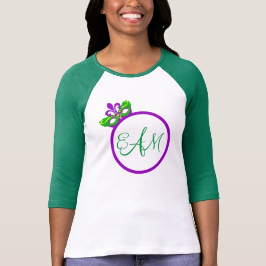 Mardi Gras Monogram 3/4 Sleeve Raglan T-Shirt (Voorkant)