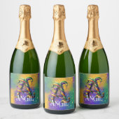 Mardi Gras monogram Initiaal A Sparkling Wijnetiket (Flessen)