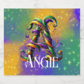 Mardi Gras monogram Initiaal A Sparkling Wijnetiket (Enkel label)