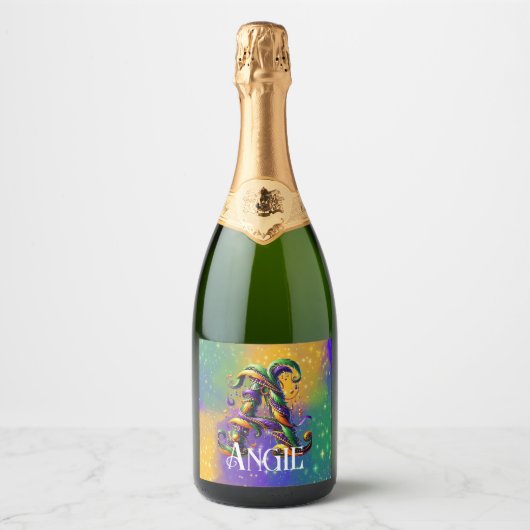 Mardi Gras monogram Initiaal A Sparkling Wijnetiket (Voorkant)