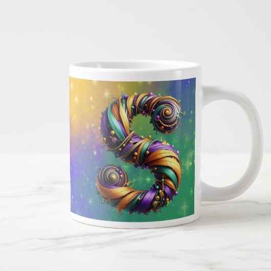 Mardi Gras monogram Initiaal S Grote Koffiekop (Rechts)