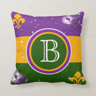 Mardi Gras Monogram Pillow met masker en fleur de  Kussen