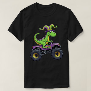 Mardi Gras Monster Truck Dinosaur Trex T-shirt