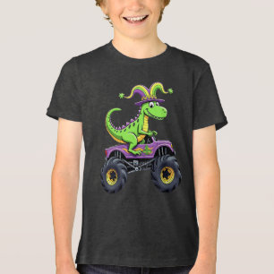 Mardi Gras Monster Truck Dinosaur Trex Tri-Blend Shirt