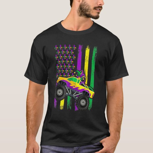Mardi Gras Monster Truck Jester Beads Flag Shirt, T-shirt (Voorkant)
