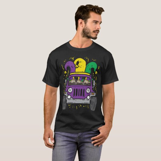 Mardi Gras Monster Truck Jester Pug Carnival Dog O T-shirt (Voorkant volledig)