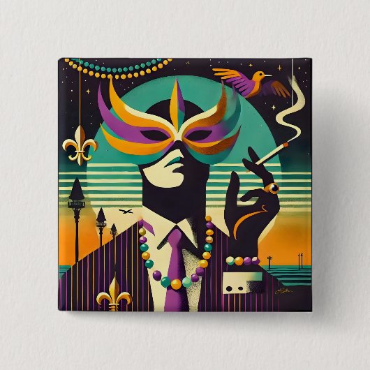 Mardi Gras Mr. Death Het Roken Man Vierkante Button 5,1 Cm (Voorkant)