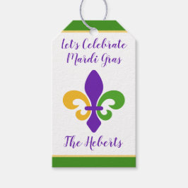Mardi Gras NAAM Groen Goud Paars Fleur de Lis Cadeaulabel