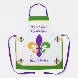 Mardi Gras NAAM Groen Goud Paars Fleur de Lis Schort