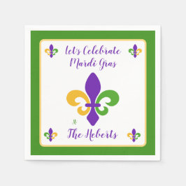 Mardi Gras NAAM Groen Goud Paars Fleur de Lis Servet