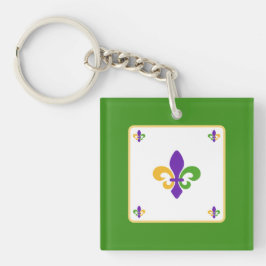 Mardi Gras NAAM Groen Goud Paars Fleur de Lis Sleutelhanger
