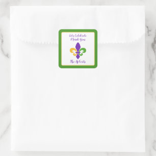 Mardi Gras NAAM Groen Goud Paars Fleur de Lis Vierkante Sticker