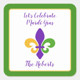 Mardi Gras NAAM Groen Goud Paars Fleur de Lis Vierkante Sticker